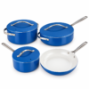 Blue Cookware Set on White Background 7pcs Ceramic coated Cookware Set