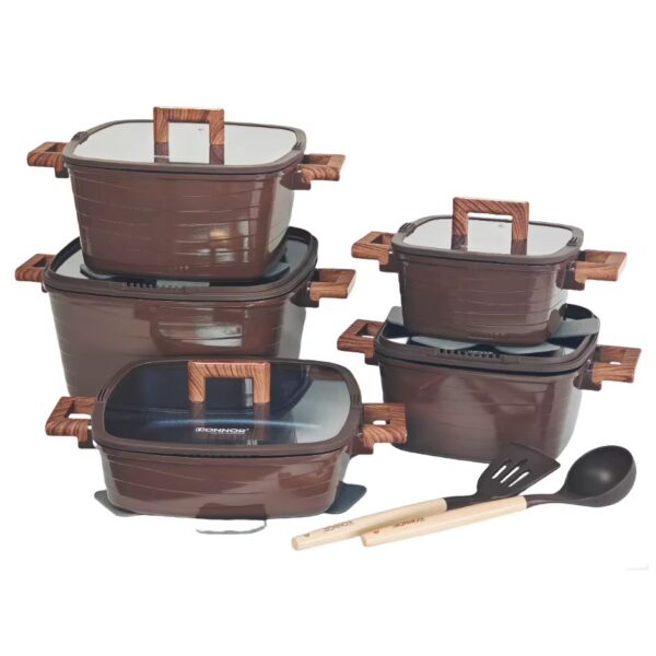 22 DONNOR 15-Piece Square Non-Stick Cookware Set with Glass Lids