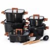 DONMOS Black Cookware Collection DONNOR 15-Piece Square Non-Stick Cookware Set with Glass Lids