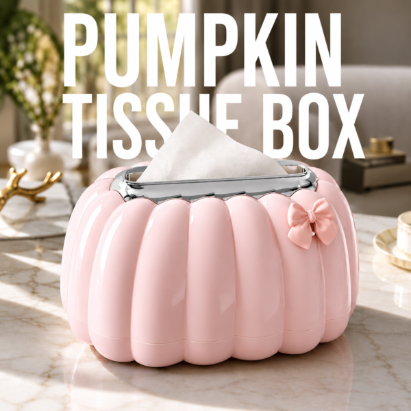 Pastel Pumpkin Tissue Box Advertisement Pumpkin Tissue Box Holder with Pink Bow – Decorative Tabletop Tissue Dispenser