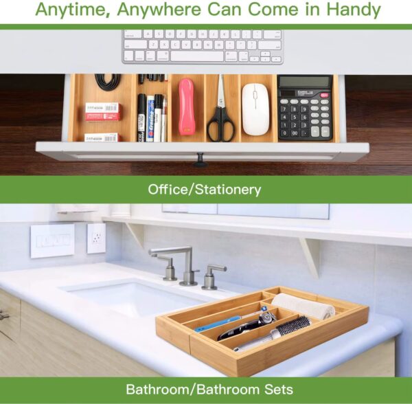 draw4 Expandable Bamboo Drawer Organiser – Adjustable Cutlery and Utensil Storage Tray