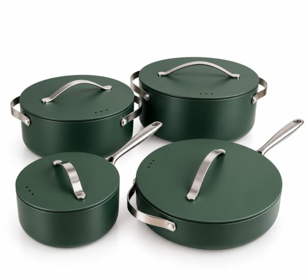 green 7-piece non-stick ceramic cookware set