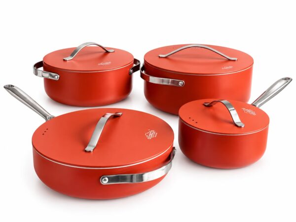 orange 7-piece non-stick ceramic cookware set