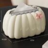 ptwhite2 Pumpkin Tissue Box Holder with Pink Bow – Decorative Tabletop Tissue Dispenser