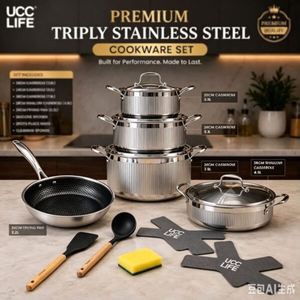 stainless23 18/10 Triply Stainless Steel Cookware Set – Premium Pots and Pans